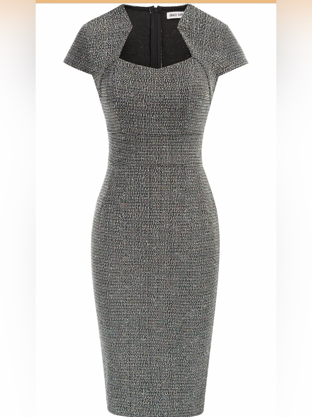 Grace Karin Black and White Tweed Sheath Midi Dress
